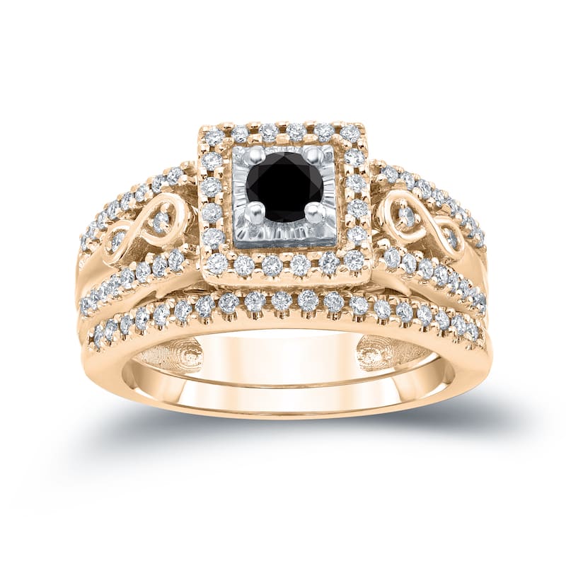 Auriya 3/5ctw Halo Black Diamond Engagement Ring Set 14k Gold