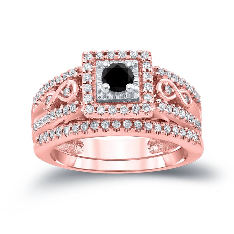 Auriya 3/5ctw Halo Black Diamond Engagement Ring Set 14k Gold