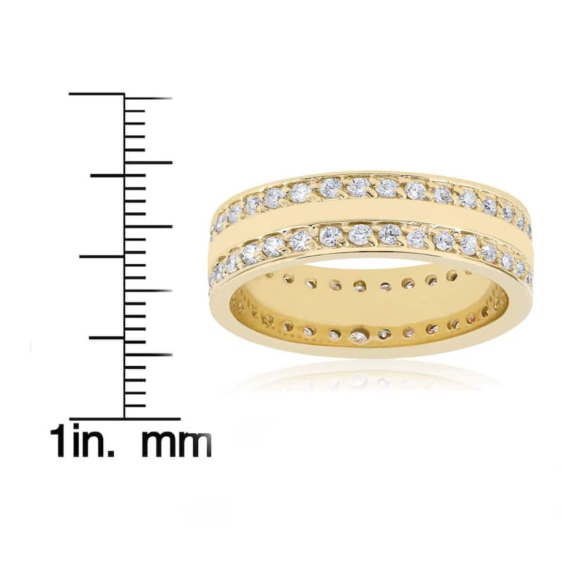 14K Yellow Gold 1 1/2 TDW Diamond Double Row Eternit Band Wedding High Polished Ring (I-J,I2-I3) - White