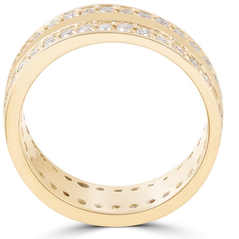 14K Yellow Gold 1 1/2 TDW Diamond Double Row Eternit Band Wedding High Polished Ring (I-J,I2-I3) - White
