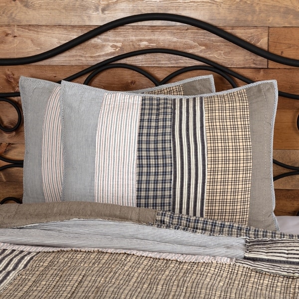 Grey Farmhouse Bedding VHC Ashmont Sham Cotton Striped Seersucker