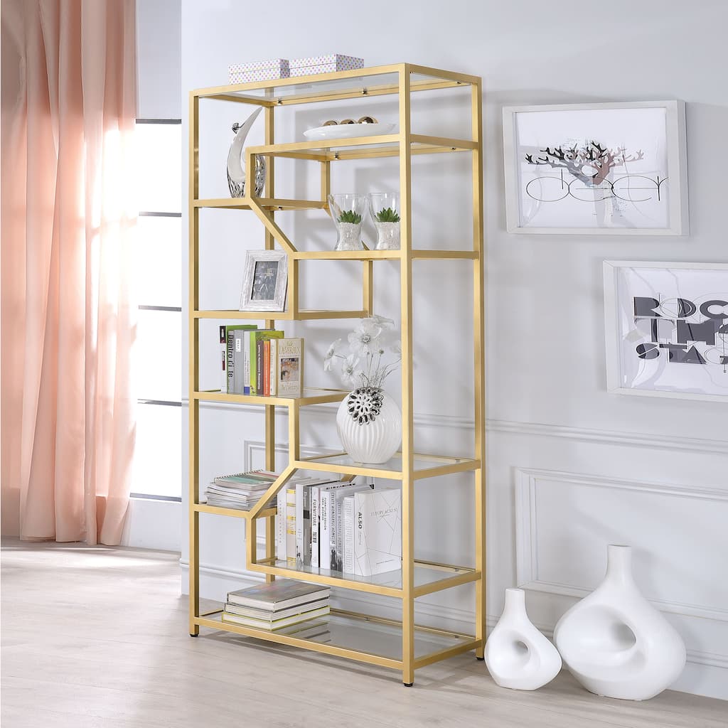 Acme Furniture Lecanga Clear Glass and Goldtone Metal Bookshelf