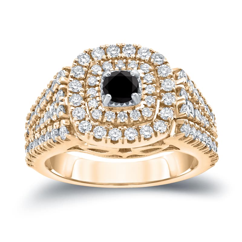 Auriya 1 1/4ct TDW Round Black Diamond Halo Engagement Ring 14k Gold (H-I, I1-I2)