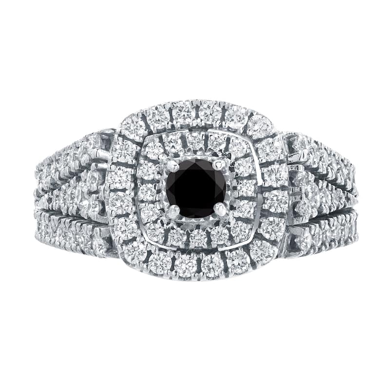 Auriya 1 1/4ct TDW Round Black Diamond Halo Engagement Ring 14k Gold (H-I, I1-I2)