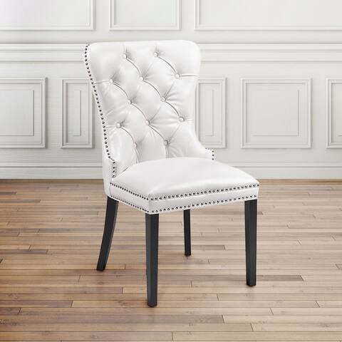 Modern Tufted White Faux Leather Upholstered Nailhead Dining Room Chair