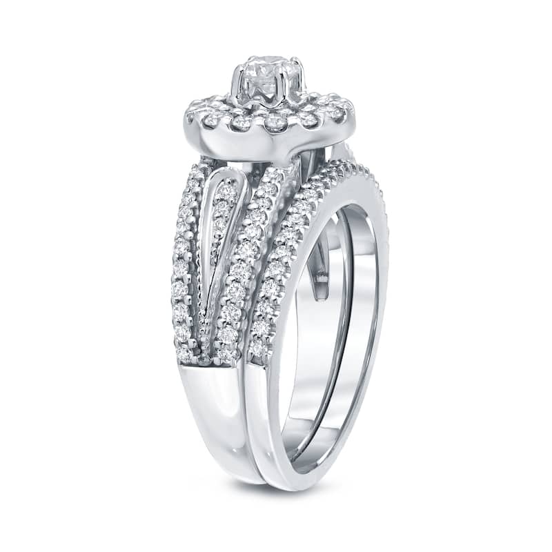 Auriya 3/5ctw Halo Black Diamond Engagement Ring Set 14k Gold