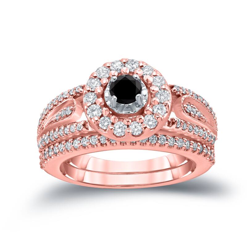 Auriya 3/5ctw Halo Black Diamond Engagement Ring Set 14k Gold