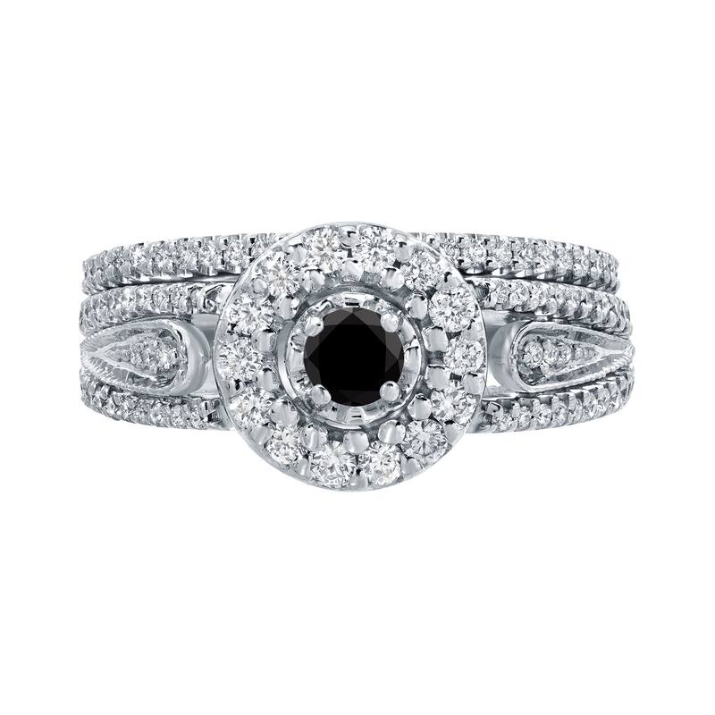 Auriya 3/5ctw Halo Black Diamond Engagement Ring Set 14k Gold