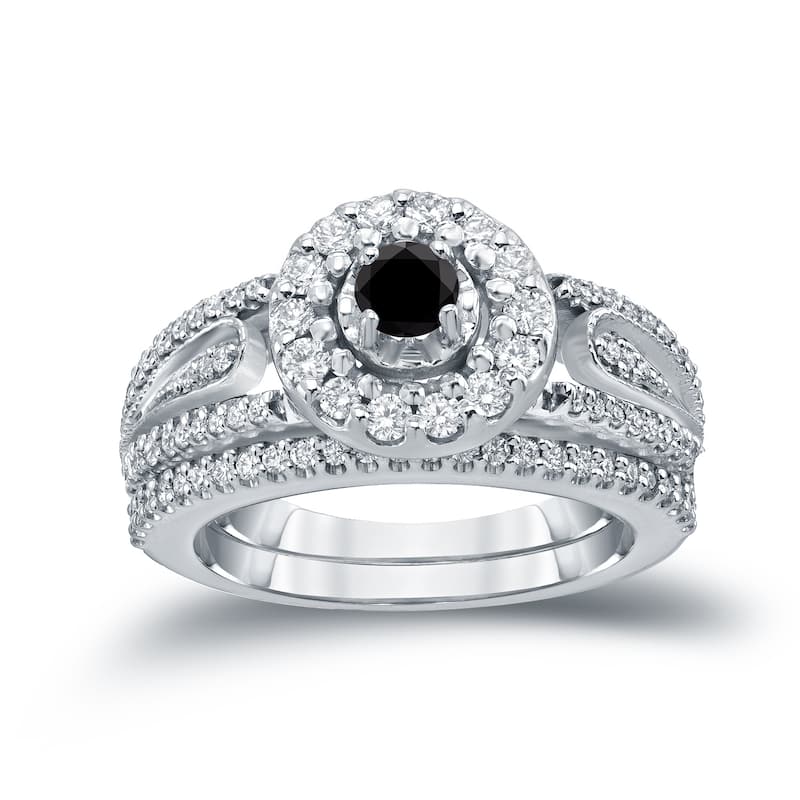 Auriya 3/5ctw Halo Black Diamond Engagement Ring Set 14k Gold