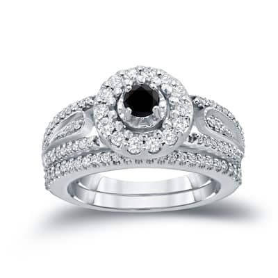 Auriya 3/5ctw Halo Black Diamond Engagement Ring Set 14k Gold