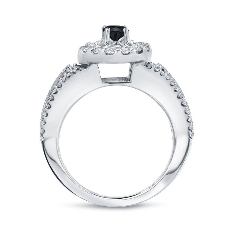 Auriya 3/5ctw Halo Black Diamond Engagement Ring Set 14k Gold