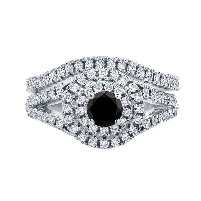 Auriya 1 1/5ctw Halo Black Diamond Engagement Ring Set 14k Gold
