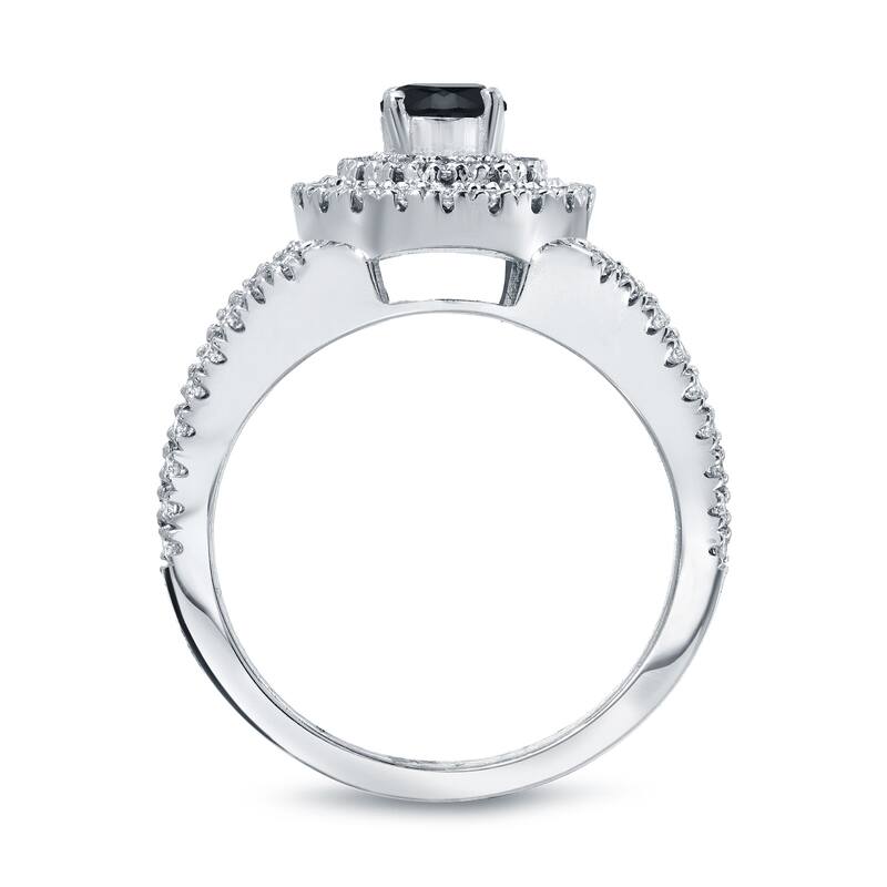 Auriya 1 1/5ctw Halo Black Diamond Engagement Ring Set 14k Gold