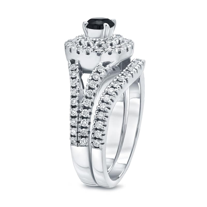 Auriya 1 1/5ctw Halo Black Diamond Engagement Ring Set 14k Gold