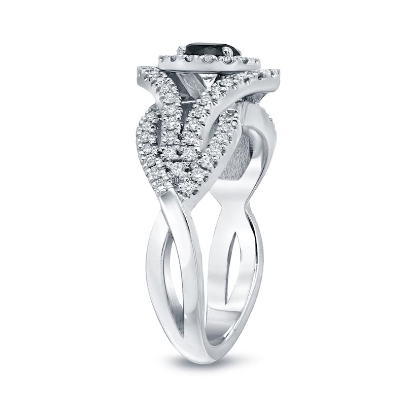 Auriya Infinity 1ct TDW Round Black Diamond Halo Engagement Ring 14k Gold (H-I, I1-I2)