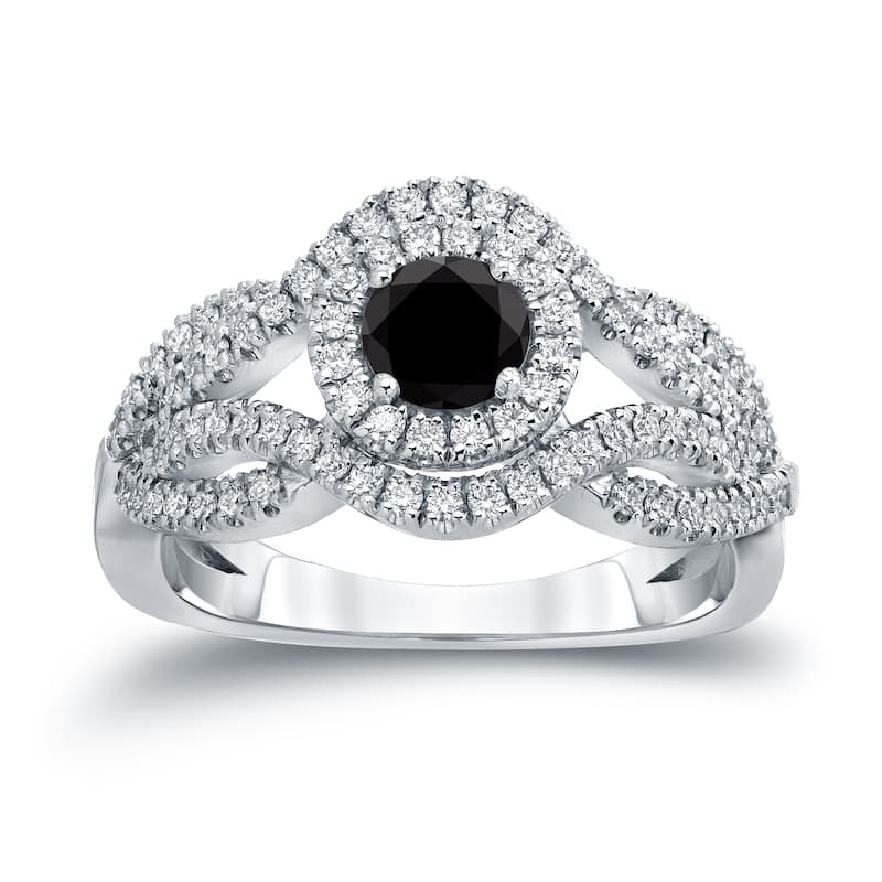 Auriya Infinity 1ct TDW Round Black Diamond Halo Engagement Ring 14k Gold (H-I, I1-I2)