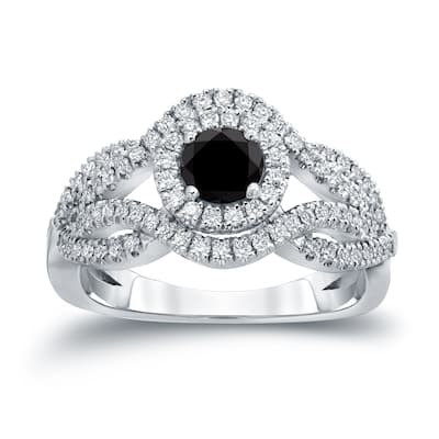 Auriya Infinity 1ct TDW Round Black Diamond Halo Engagement Ring 14k Gold (H-I, I1-I2)