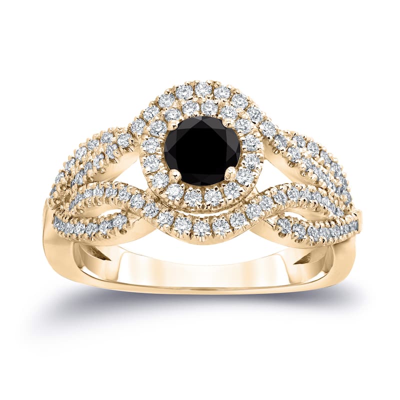 Auriya Infinity 1ct TDW Round Black Diamond Halo Engagement Ring 14k Gold (H-I, I1-I2)