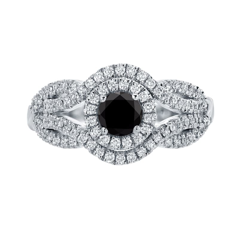 Auriya Infinity 1ct TDW Round Black Diamond Halo Engagement Ring 14k Gold (H-I, I1-I2)