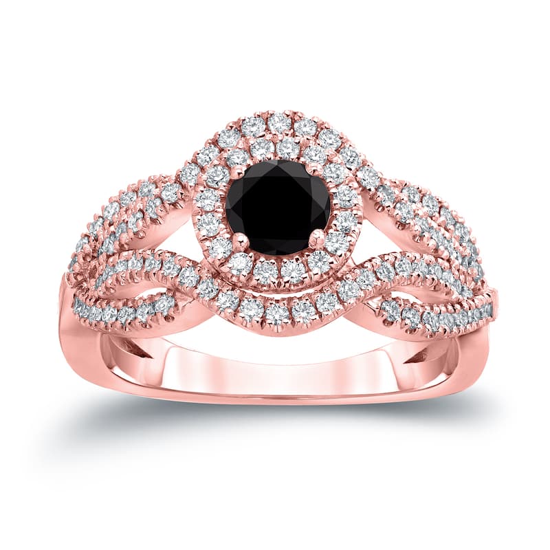 Auriya Infinity 1ct TDW Round Black Diamond Halo Engagement Ring 14k Gold (H-I, I1-I2)