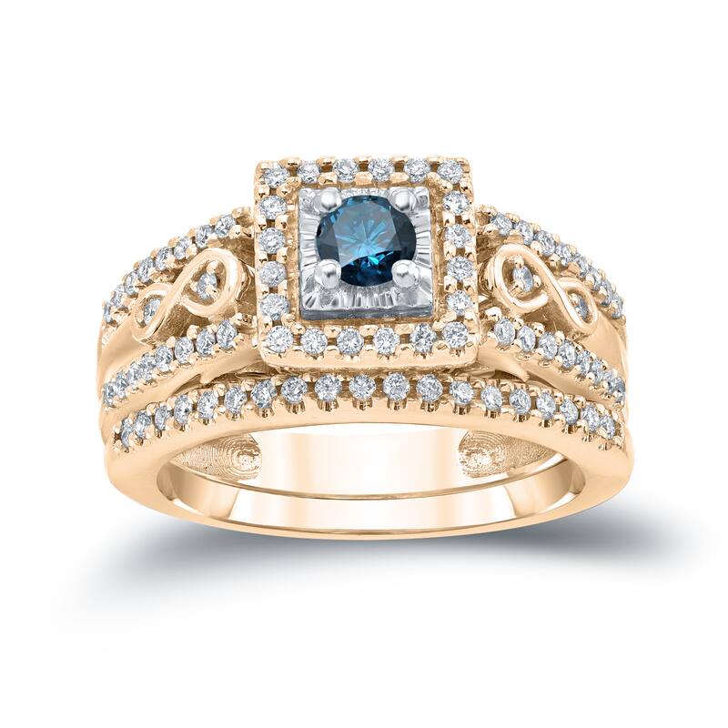 Auriya 3/5ctw Blue Halo Diamond Engagement Ring Set 14k Gold