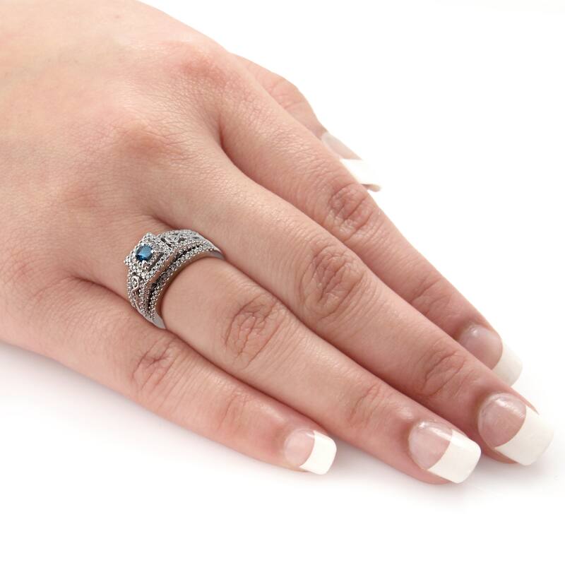 Auriya 3/5ctw Blue Halo Diamond Engagement Ring Set 14k Gold