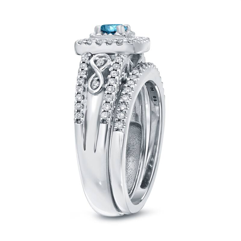 Auriya 3/5ctw Blue Halo Diamond Engagement Ring Set 14k Gold