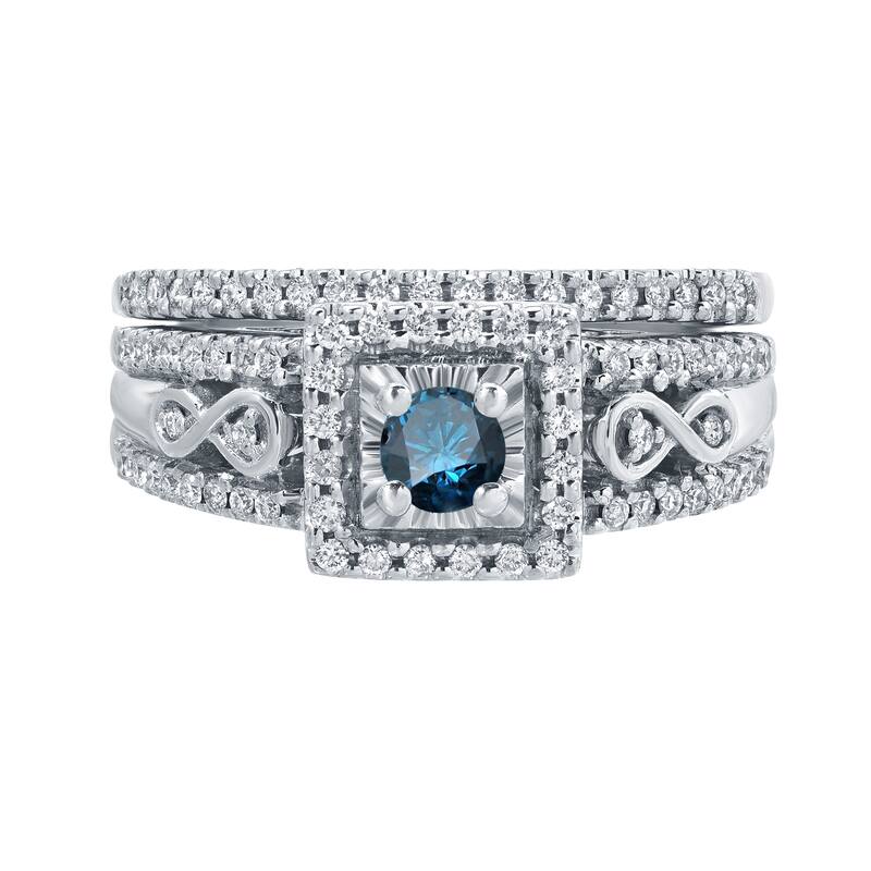 Auriya 3/5ctw Blue Halo Diamond Engagement Ring Set 14k Gold