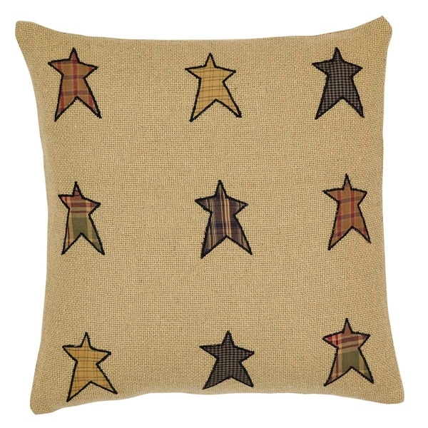 Tan Primitive Bedding VHC Stratton Star 16x16 Pillow Cotton Appliqued Cotton Burlap (Pillow Cover, Pillow Insert)