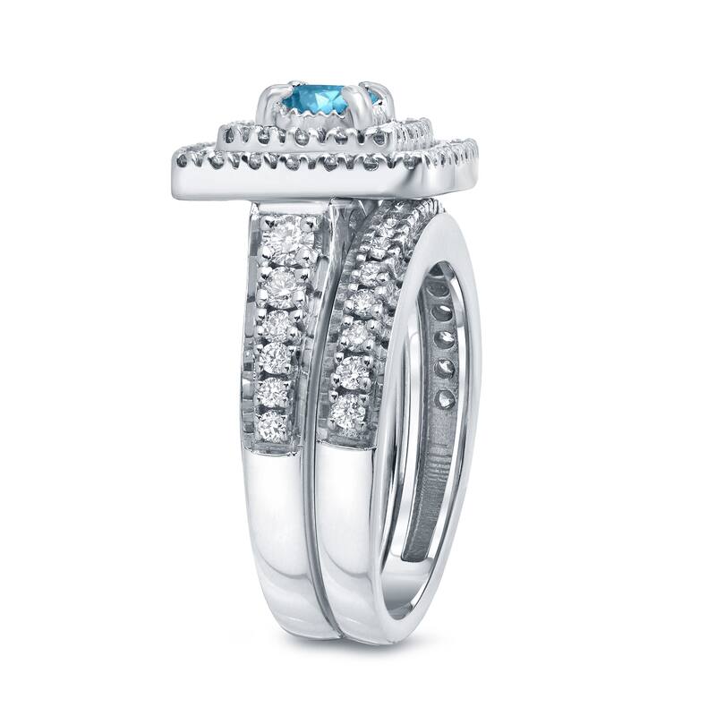 Auriya 1 3/5ctw Blue Halo Diamond Engagement Ring Set 14k Gold