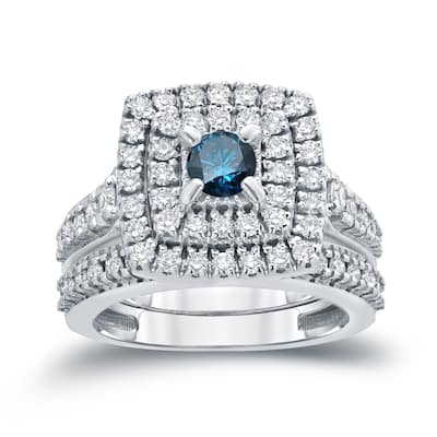 Auriya 1 3/5ctw Blue Halo Diamond Engagement Ring Set 14k Gold