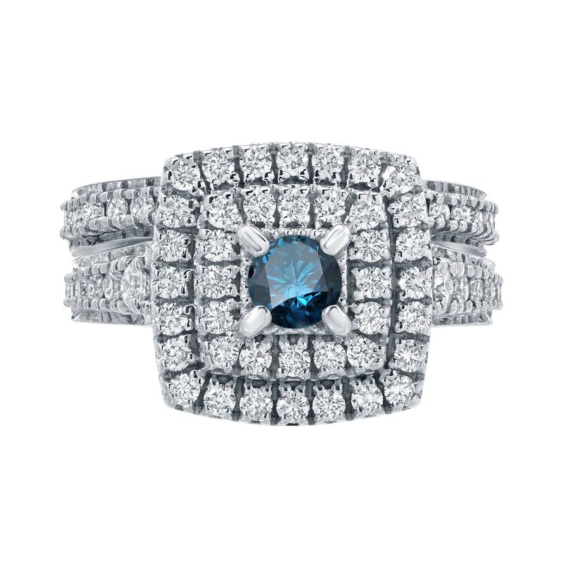 Auriya 1 3/5ctw Blue Halo Diamond Engagement Ring Set 14k Gold