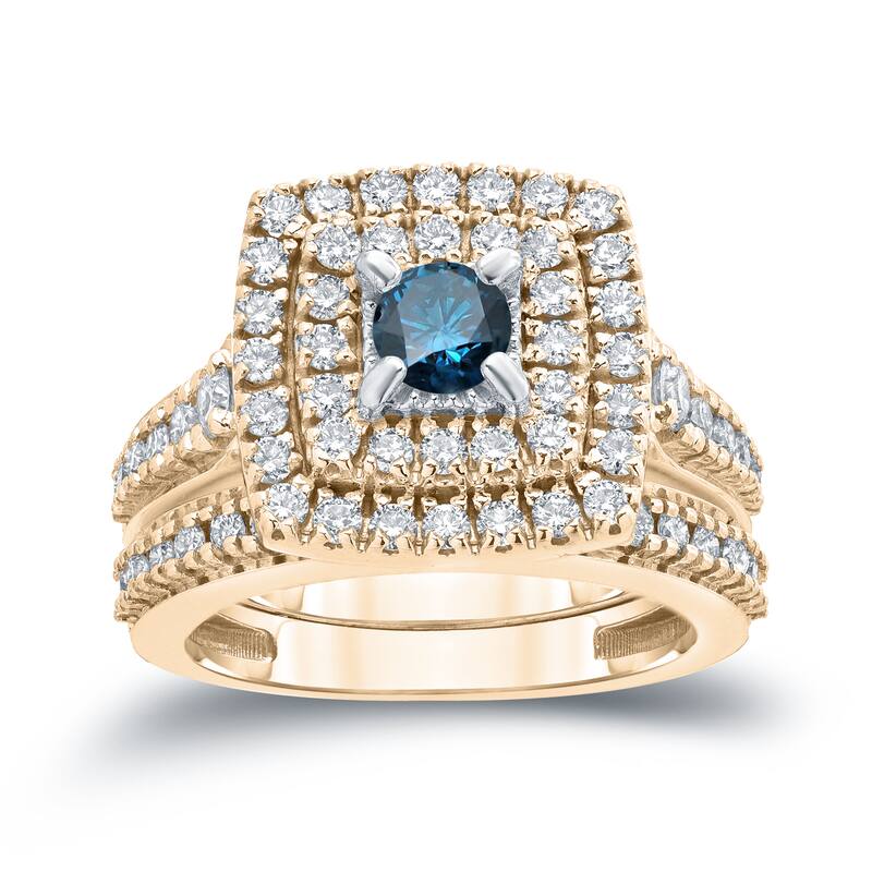 Auriya 1 3/5ctw Blue Halo Diamond Engagement Ring Set 14k Gold
