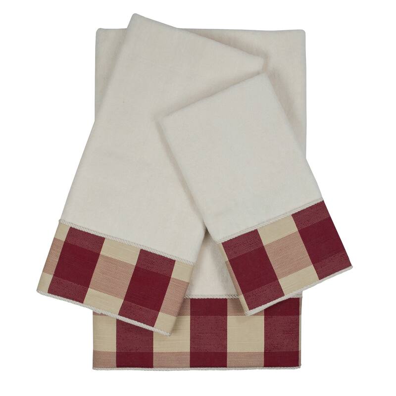 Sherry Kline Holbrook Checkered Cord Red Decorative Embellished Towel Set - Ecru/Red