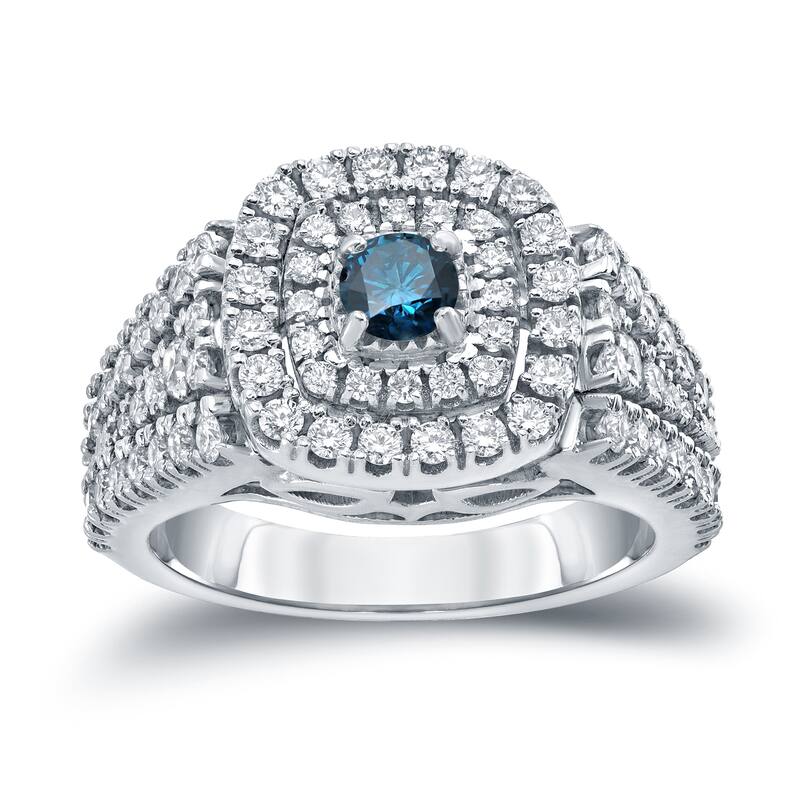 Auriya 1 1/4ct TDW Round Blue Diamond Halo Engagement Ring 14k Gold (H-I, I1-I2)