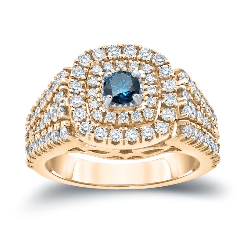 Auriya 1 1/4ct TDW Round Blue Diamond Halo Engagement Ring 14k Gold (H-I, I1-I2)