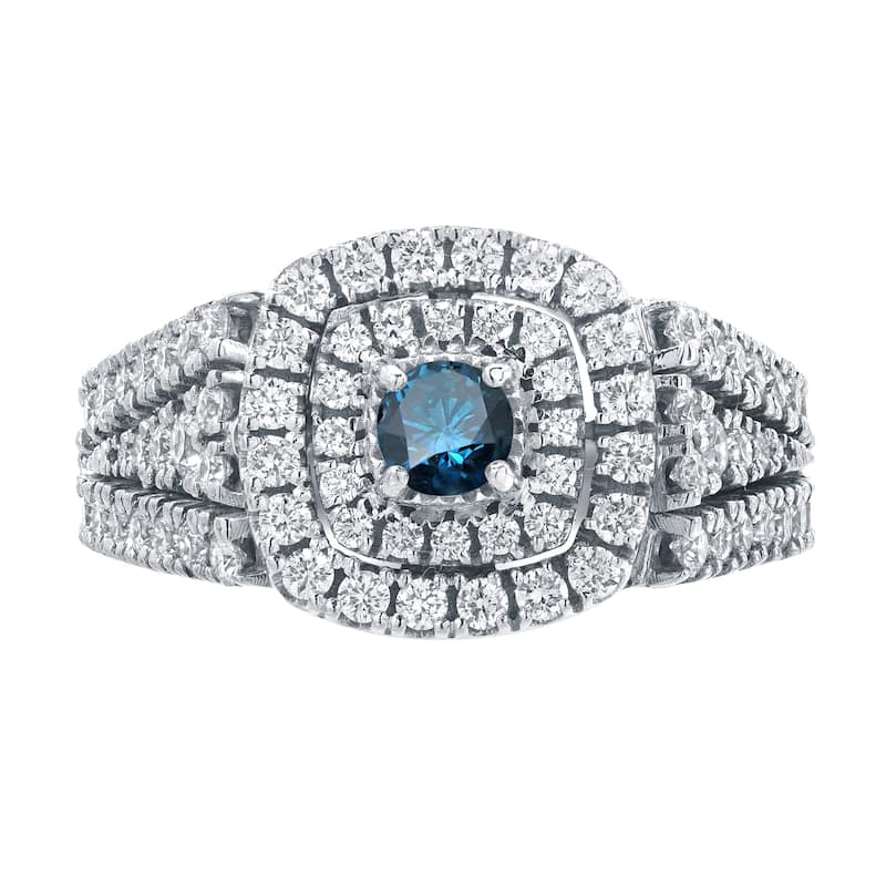Auriya 1 1/4ct TDW Round Blue Diamond Halo Engagement Ring 14k Gold (H-I, I1-I2)