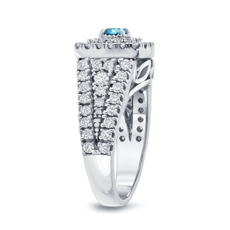 Auriya 1 1/4ct TDW Round Blue Diamond Halo Engagement Ring 14k Gold (H-I, I1-I2)