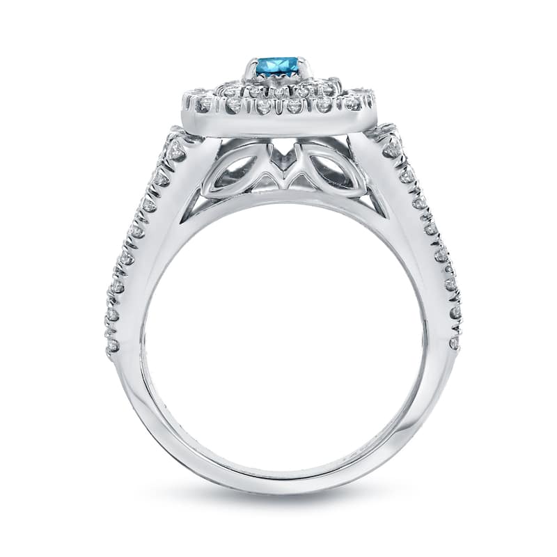 Auriya 1 1/4ct TDW Round Blue Diamond Halo Engagement Ring 14k Gold (H-I, I1-I2)