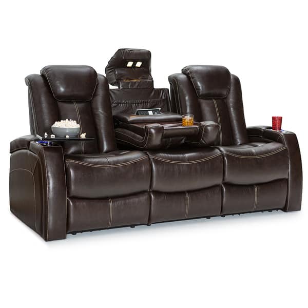 slide 2 of 8, Seatcraft Republic Brown Leather Home Theater Power Recline Sofa