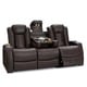 preview thumbnail 1 of 7, Seatcraft Omega Leather Gel Home Theater Seating Power Recline Sofa with Fold-Down Table and Cup Holders, Brown