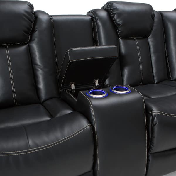 Shop Seatcraft Omega Leather Gel Home Theater Seating Power Recline Loveseat With Center Storage Console And Cup Holders Black Overstock 15437024