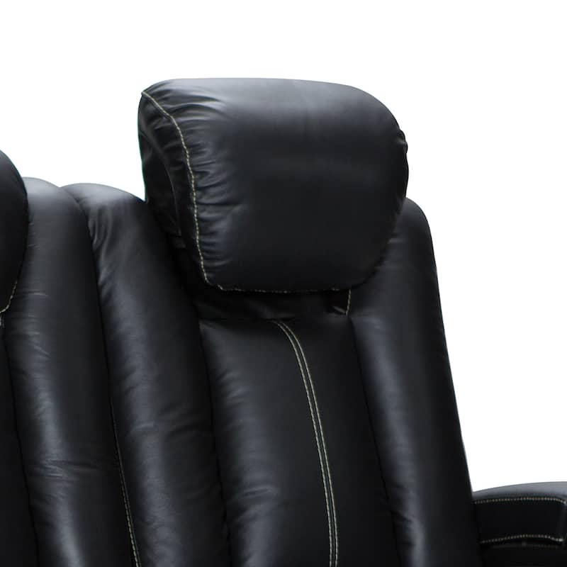 Seatcraft Republic Leather Home Theater Seating Power Recline Sofa with Fold Down Table and Cup Holders