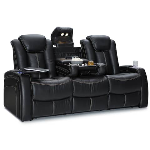 Seatcraft Republic Leather Home Theater Seating Power Recline Sofa with Fold Down Table and Cup Holders