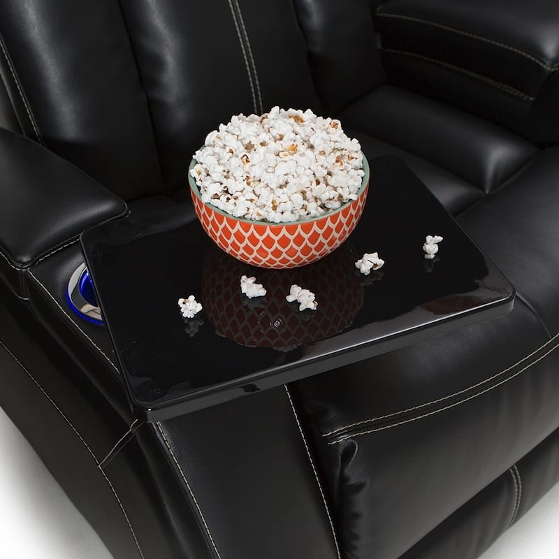 Seatcraft Republic Leather Home Theater Seating Power Recline Sofa with Fold Down Table and Cup Holders