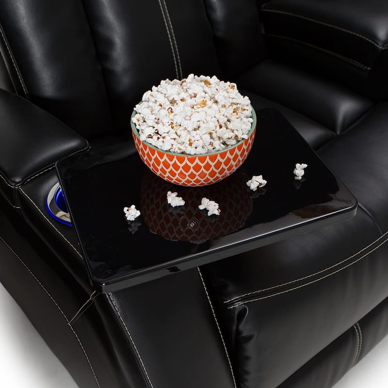 Seatcraft Republic Leather Home Theater Seating Power Recline Sofa with Fold Down Table and Cup Holders
