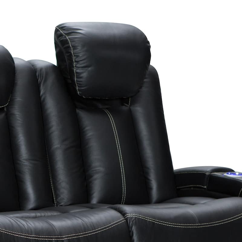 Seatcraft Republic Leather Home Theater Seating Power Recline Sofa with Fold Down Table and Cup Holders