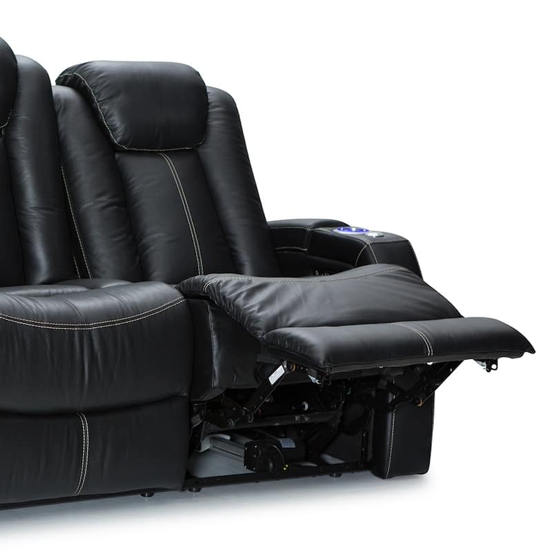 Seatcraft Republic Leather Home Theater Seating Power Recline Sofa with Fold Down Table and Cup Holders