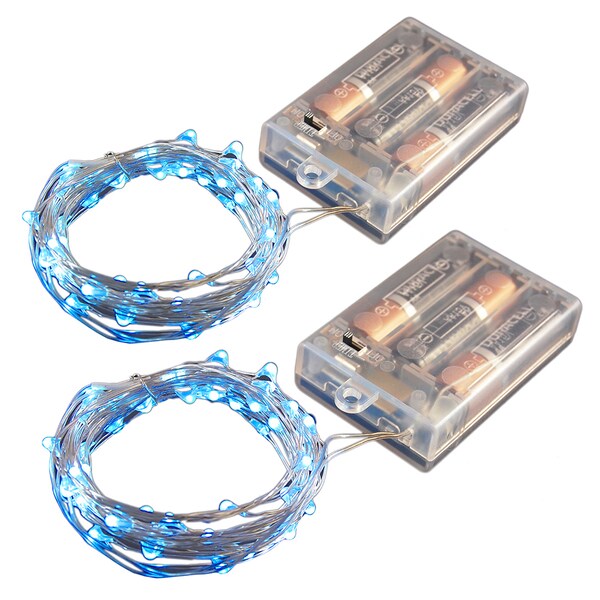 Battery Operated LED Waterproof Mini String Lights with Timer (50ct) Blue (Set of 2)