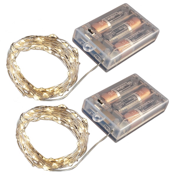 Battery Operated LED Waterproof Mini String Lights with Timer (50ct) Warm White (Set of 2)